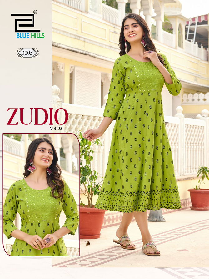 Zudio Vol 3 By Blue Hills Rayon Embroidery Anarkali Kurti Orders In India